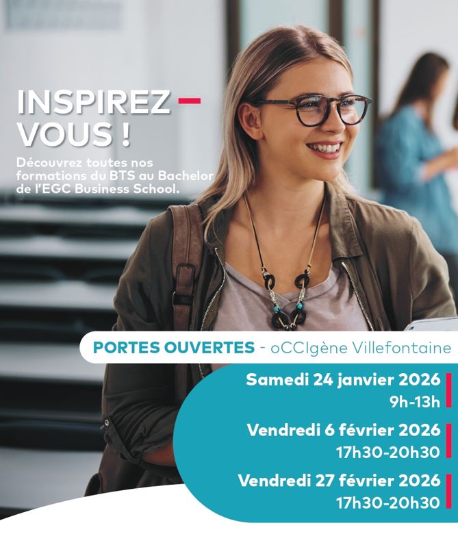 Journée Portes Ouvertes : Le samedi 24 Janvier 2026 de 9h à 13h ; Vendredi 6 & 27 Février 2026 de 17h30 à 20h30 à CCI Nord Isère Villefontaine